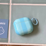 Cute Blue Stripe Imd Silicone Earphone Case With Keychain For Apple AirPods 1 2 3 4 Pro 2 Bluetooth Headphone Protection Cover