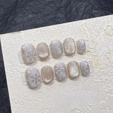 10Pcs Cat Eye Handmade Press On Nails Pure Short Round Fake Nail With Butterfly Full Cover Glitter Wearable Artificial Nail Tips