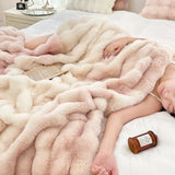 Soft Bubble Fleece Blanket 480GSM Warm Puffy Home Bed Throw Imitation-Rabbit Plush 100*160cm Throw Blanket