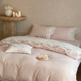Vintage French Flowers Embroidery Bedding Set Double Layer Crepe Yarn Pure Cotton Duvet Cover Flat/Fitted Bed Sheet Pillowcases