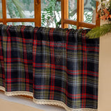 Window Valance Green Red Plaid Christmas Style Short Curtain Partition Curtain Linen with Lace Kitchen Coffee Shade Valances