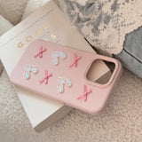 3D Pink Love Heart Bow Phone Case for IPhone16 15 14 12 13 11 Pro ProMax Mini Plus X XR Shockproof Phone Cover