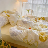 Romantic Hand-Painted Floral Pure Cotton Bedding Set Fairy T Country Sle Quilt Cover Tee-Piece Set Bedding Ensembles
