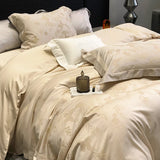 Luxury 1000TC Lyocell Cotton Jacquard Soft Silky Bedding Set Queen King Size Duvet Cover Bed Sheet/Fitted Sheet Pillowcases 4Pcs