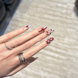10Pcs Ballet Sweetheart False Nails Bowknot Pearl French Press on Nails Pink Almond Artificial Nail Art Handmade Lace Fake Nails