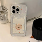 Cute cartoon bear card bag shell for iphone 11 15pro 13 15 12pro 15promax 14pro 14 pro max colorful stars transaprent phone case