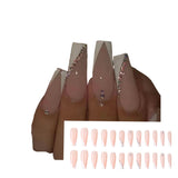 24Pcs Long Ballet French Girls Nail Art White Fake Nails Manicure Press On Nails False With Designs Artificial Wearing Reusable