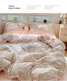 Print Floral Bedding Set Double Layer Yarn Four Pieces Set Soft Comfortable Duvet Cover Bed Sheet With Pillowcases Home Textiles