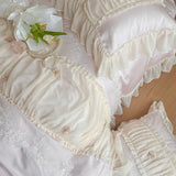 800TC Lyocell Bamboo Fiber Soft Silky Cooling Bedding Set Pink Romantic Lace Ruffles Duvet Cover Flat/Fitted Sheet Pillowcases