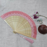 Retro Chinese Style Folding Fan Bamboo Wooden Silk Dance Fan with Tassel Female Wedding Party Performence Hand Held Fan Props