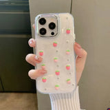 Luxury 3D Strawberry Phone Case For iphone 16 15 14 13 12 11 Pro Max Plus Girl Epoxy Electroplated Back Cover Gift