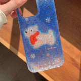 Winter scarf puppy shiny fundas for iphone 15pro 14promax 13 15 16 14 pro max 13promax blue gradient anti-fall rope phone case