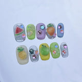 10Pcs Pink Cute Handmade Press on Nails Full Cover Bear Rhinestone Summer French Short False Nails Wearable Manicure Nail Tips