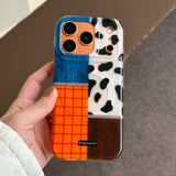 Retro Four-color Grid Cow Pattern Stitching Wireless Charge Magnetic Case for iPhone 14 16 15 16pro 17 Pro Max For MagSafe Cover