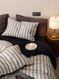 Simple High-End 60-Tead Count Waed Striped Cotton Bedding Set Quilt Cover eet Pillowcase Four-Piece Bedding Ensemble