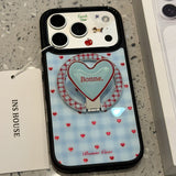 Cute Blue Grid Lovely Red Heart Magnetic Holder Case for iPhone 13 14 15 16 17 Pro Max Air Shockproof Bumper for Magsafe Cover