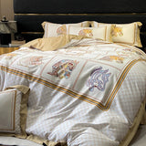 Nordic Bedding Sets Egyptian Cotton Floral Flat Bed Sheet Set Pillowcases Skin-Friendly Breathable Queen King Size Bed Linen Set