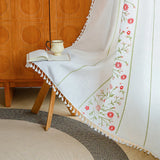 Boho Curtains Semi Sheer Floral Embroidery Cotton Fabric Linen Light Filtering Pocket Rod Windows Drapes for Living Room Bedroom