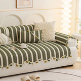 Stripe Chenier Sofa Cushion with Fur Balls Irregular Anti-Slip Sofa Cover for Living Room Cozy Wear-Resistant Couch Slipcover
