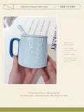 Nordic Style Solid Ceramic Cup Creative Wood Grain Handgrip Cups Household Cute Breakfast Milk Mug Fashion Office Coffee Mugs