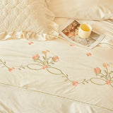 Luxury Winter Thickened Velvet Rose Flowers Embroidery Bedding Set Ruffles Duvet Cover, Quilted Bedspread, Bed Skirt, Pillowcase