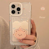 Cute cartoon bear card bag shell for iphone 11 15pro 13 15 12pro 15promax 14pro 14 pro max colorful stars transaprent phone case