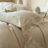 20% Linen And 80% Cotton Vintage French Lace Edge Embroidery Bedding Set Duvet Cover Set Bed Sheet/Fitted Sheet Pillowcases 4Pcs