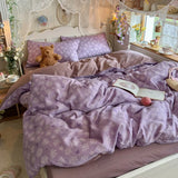 Purple Flower Bedding Set For Adult Kids Soft Polyester Duvet Cover Set+Sheet Girl Breathable Home Dorm Bed Linens Twin Queen