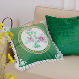 French Throw Pillowcase Spring/Summer Green Retro Pink Rose Home Decorative Pillows for Sofa Headrest Cushion Lace Pillow Cover