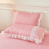 Korean Luxury Lace Ruffles Bedding Set Skin-Friendly Washed Cotton Princess Style Duvet Cover Bed Sheet Pillowcase Home Textiles