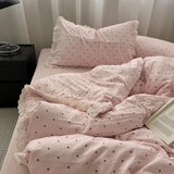 Pink Polka Dot Lace Waed Cotton Bedding Set Tee Piece Pure Cotton Student Duvet Cover Cotton Quilt Cover All Cotton eet