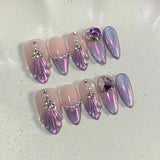 24pcs Sweet Cool French Press on Nails Gold Irregular Line Stick on Nails 3D Flower False Nails Pearl Bow Almond Fake Nail Art