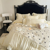 Princess Style Duvet Cover Set Lace Ruffles Rose Embroidery Bed Cover Bed Sheet Pillowcase Soft Bedding Set Decor Gift for Home