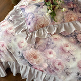 Flowers Printing Duvet Cover Sets Luxury 100% Cotton Princess Lace Bedding Set Fitted Bed Sheet Pillowcases Home Textile