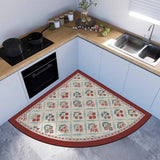 Kitchen Corner Fan-shaped Floor Mat Retro Arc Flower Pattern PVC Foot Mats Absorbs Water Oil Non-slip Dirt-resistant Dark Carpet