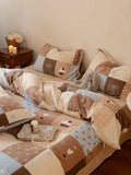 Cute Cartoon Plaid Rabbit Winter Thiened Milk Velvet Coral Fce Four-Piece Bedding Set Comforter Cover Bedding Accories