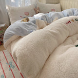 INS Cartoon Bedding Set  soft Fleece duvet cover set for kids adult Sheet set With Pillowcases full size