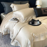 Luxury Hollow Embroidery Wide Edge Bedding Set 1000TC Lyocell Cotton Soft Silky Duvet Cover Flat/Fitted Bed Sheet Pillowcases