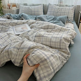 Ikeehome  new class A high gram weight linen raw hemp four-piece set jacquard quilt cover bed sheet student dormitory three-piece set