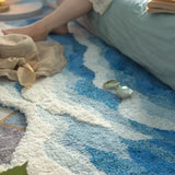 Creative Wave Rug High-Quality Flocking Antislip Carpet for Bathroom Ocean Tufted Carpet Fluffy Thickening Bedroom Bedside Rug