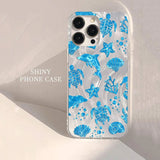 Sea Blue Turtle Design Phone Case For iPhone 14 13 12 11 15 16 Pro Max XS XR X 8 7 Plus SE2022 14 Plus Luxury Laser Silver Cover