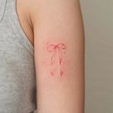 Pink Ribbon Bow Tattoo Sticker, Temporary Butterfly Star Tattoo for Women, Waterproof Long-Lasting Arm Decals, Cute Girl Body Ar