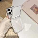 Cartoon pearl flower mirror stand holder back cover for iphone 15 14 13 pro max 16 promax cartoon 3D phone case
