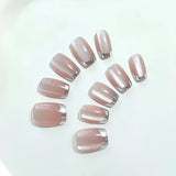 10Pcs Short Handmade Press On Nails French Cat Eye Design Nail Tips Full Cover False Nail for Women&Girls Autumn and Winter Nail