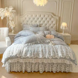 4/6Pcs Pink Princess Wedding Lace Embroidery Korean Style Bedding Set King Queen Size Duvet Cover Bed Skirt Bedspread Pillowcase