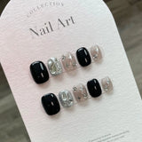 10Pcs Short Sweet and Cool Handmade Press On Nails Full Cover Design Round Head Fake Nail Artificial Manicure Wearable Nail Tips
