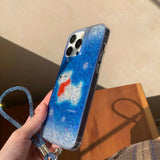 Winter scarf puppy shiny fundas for iphone 15pro 14promax 13 15 16 14 pro max 13promax blue gradient anti-fall rope phone case