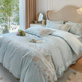 High-end 180S Long-staple 100% Cotton Embroidery Quilt Cover Fitted Sheet Autumn and Winter Light Luxury Comforter Bedding Sets