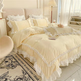 Elegant Lace Bedding Sets Luxury Bed Linen Korean Princess Style Washed Cotton Ruffle Duvet Cover Bed Sheet Pillowcases for Girl