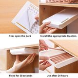 White Self Adhesive Under Desk Drawer Storage Box Hidden Makeup Pencil Tray Organizer Stick On Stand for Vanity Desk Home Office